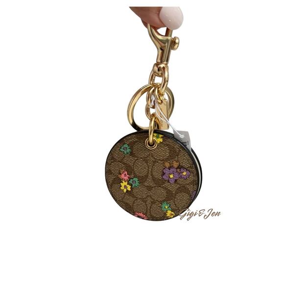 Coach Mirror Bag Charm In Signature Canvas With Spaced Floral Print - Picture 2 of 5